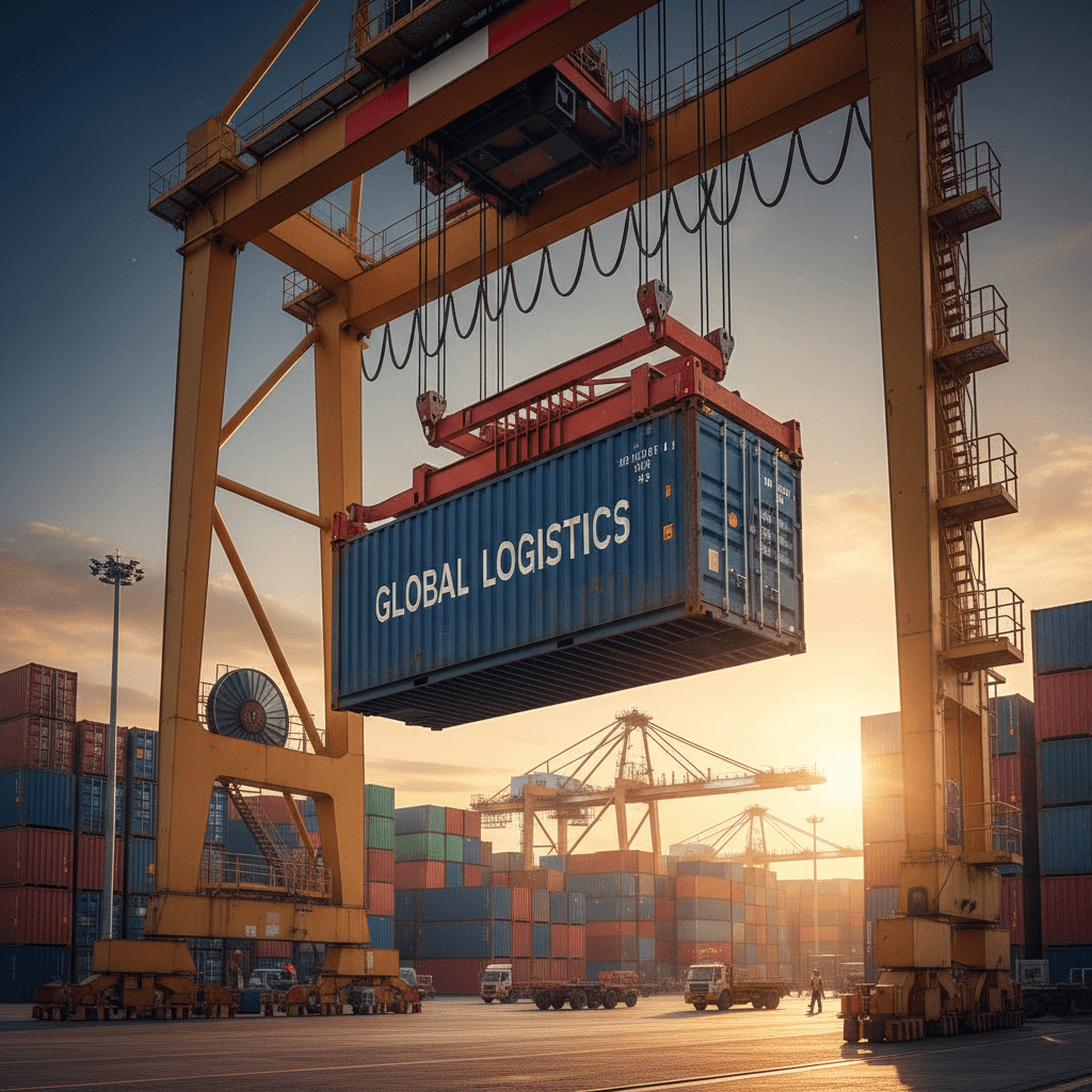 Shipping container being loaded onto a cargo ship